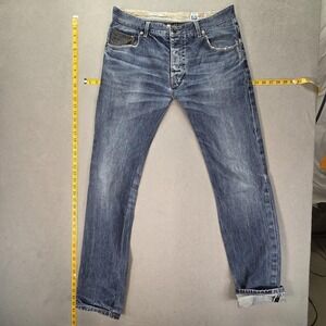 Selvedge Jeans Mens Medium Blue Straight Whiskers Honeycomb Back Flap Fits 34x34